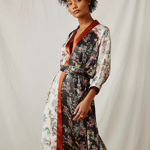 Free People Other - Free People x HAHt Printed Caftan Robe Kimono 3/4 Sleeves Tie-Belt XS New